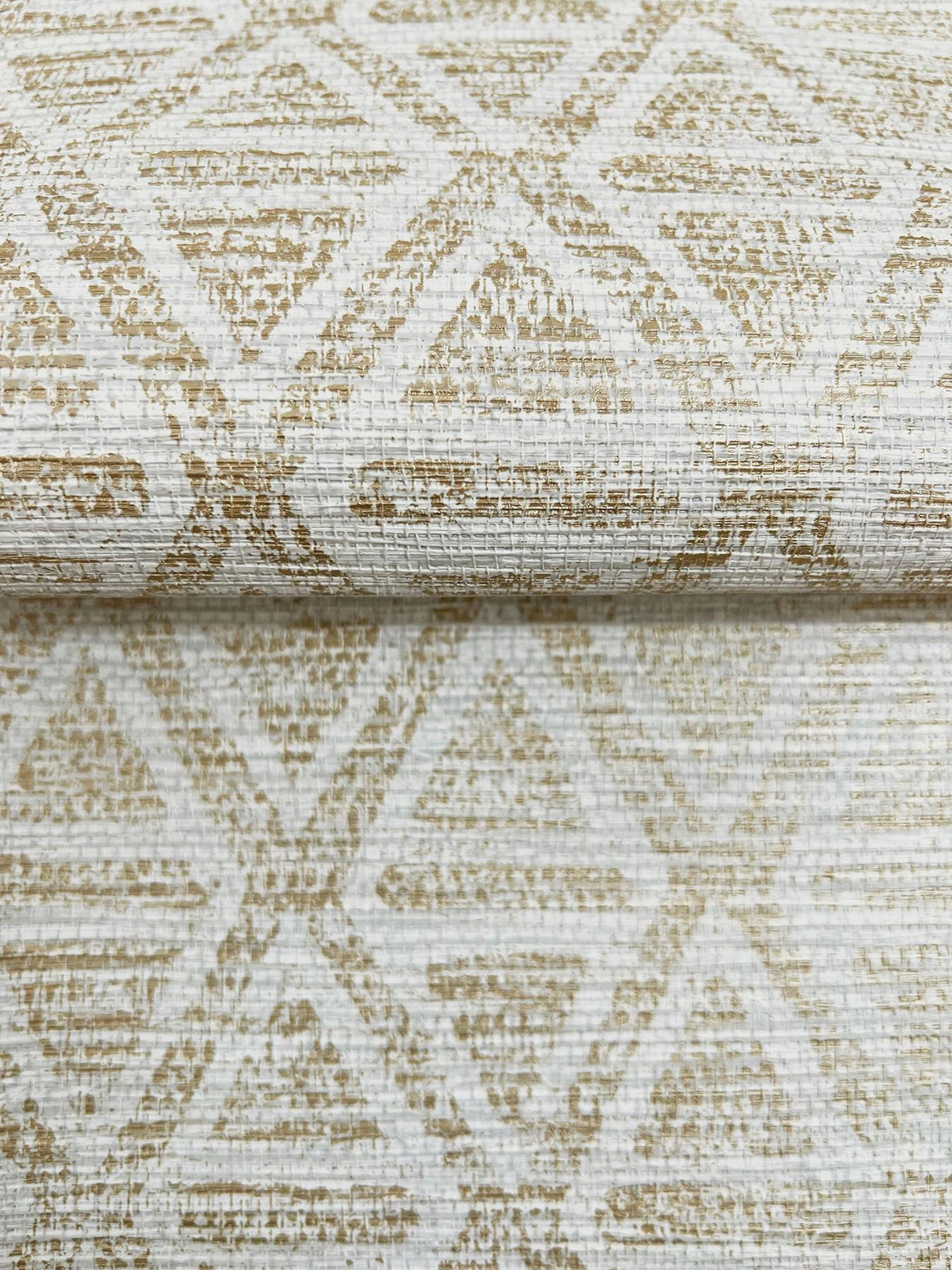 York Kelce Gold Geometric Faux Grasscloth Wallpaper