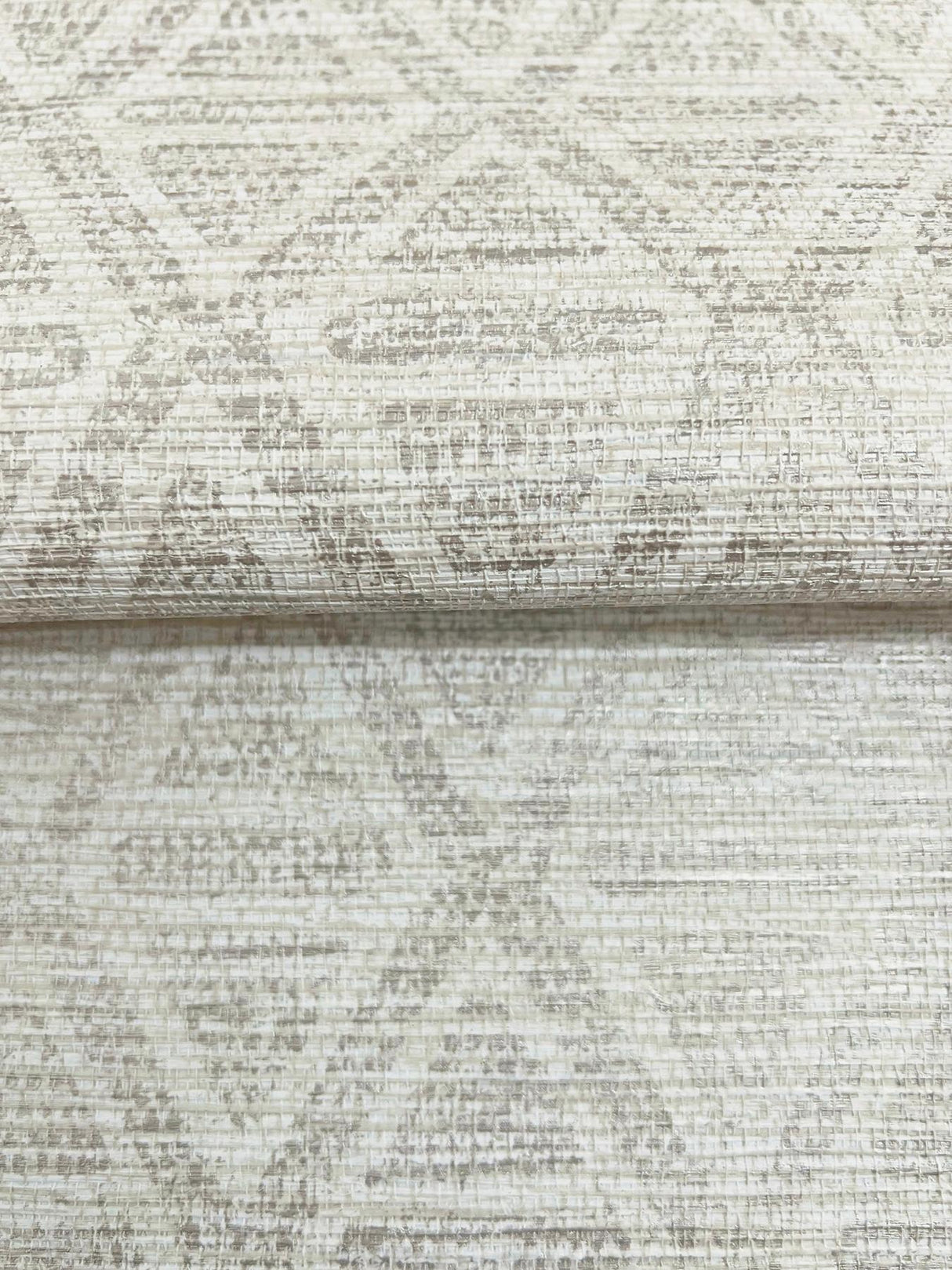 York Kelce Silver Geometric Faux Grasscloth Wallpaper