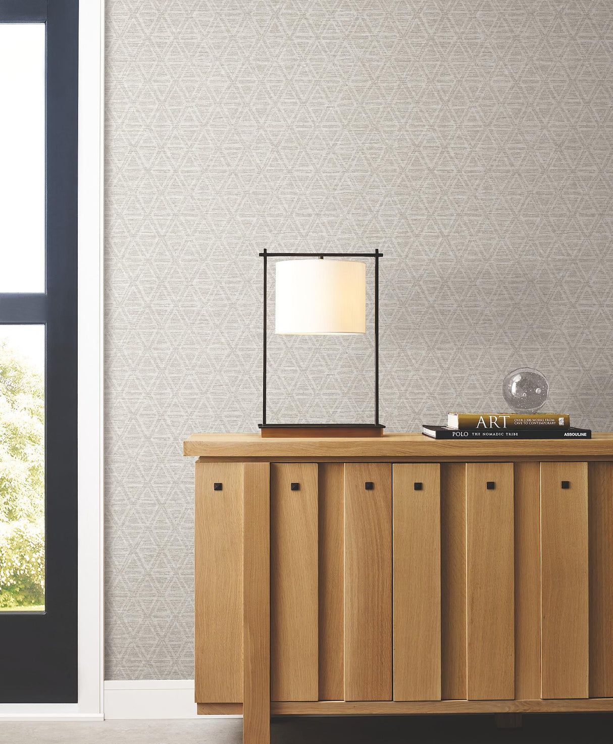York Kelce Silver Geometric Faux Grasscloth Wallpaper