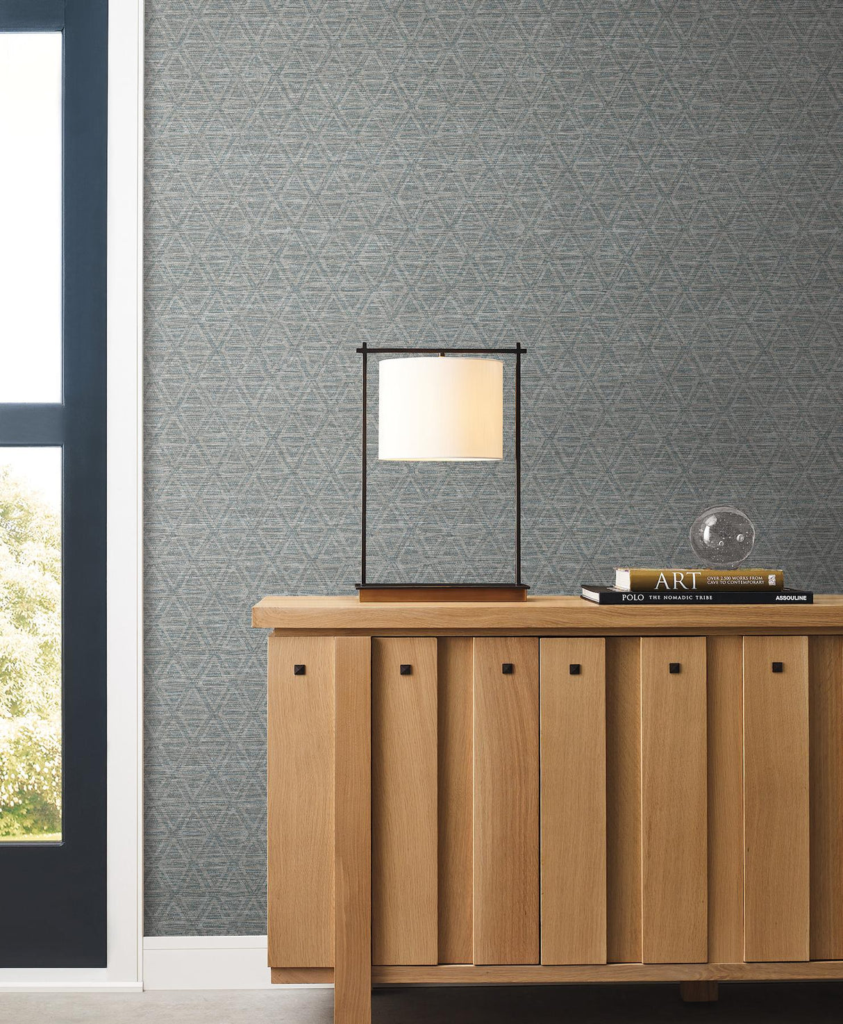 York Kelce Slate Geometric Faux Grasscloth Wallpaper