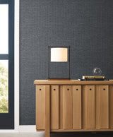 York Kelce Dark Blue Geometric Faux Grasscloth Wallpaper