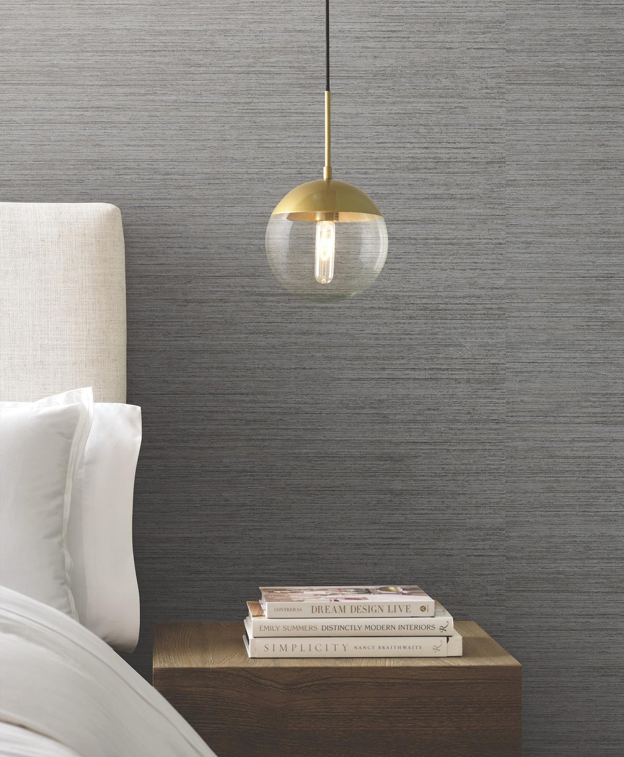 York Nira Charcoal Fabric Weave Wallpaper