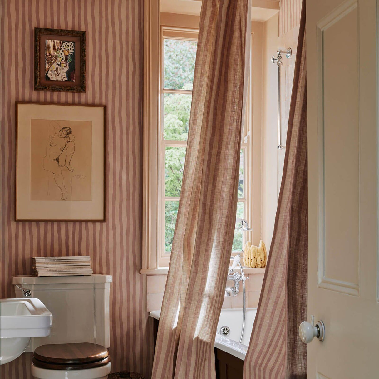 House of Hackney ARTIST'S STRIPE Wallpaper - Sakura & Astrantia (9'10" - full height)