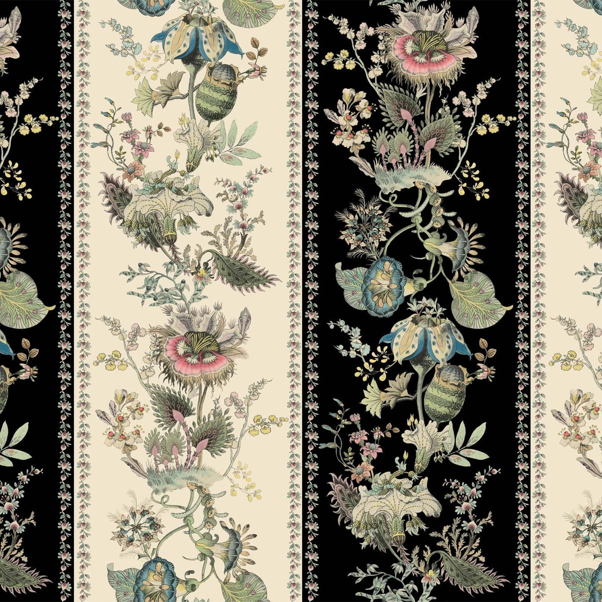 House of Hackney FLORA FANTASIA Wallpaper - Noir Stripe (9'10" - full height)