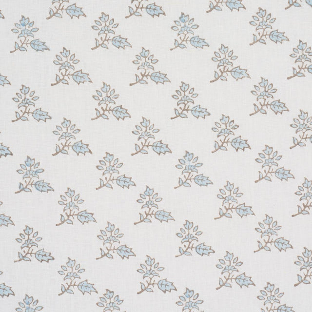 Schumacher Torbay Hand-Block Print Sky Fabric
