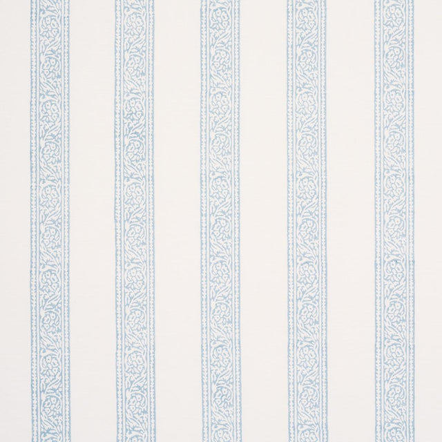 Schumacher Mahdavi Stripe Hand-Block Print Sky Fabric