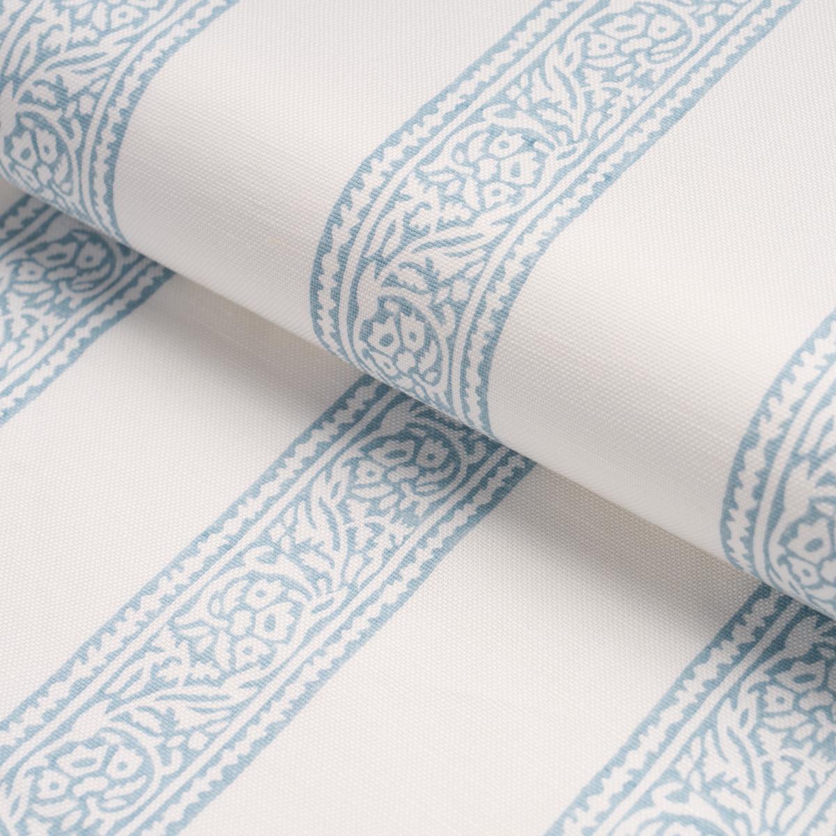 Schumacher Mahdavi Stripe Hand-Block Print Sky Fabric