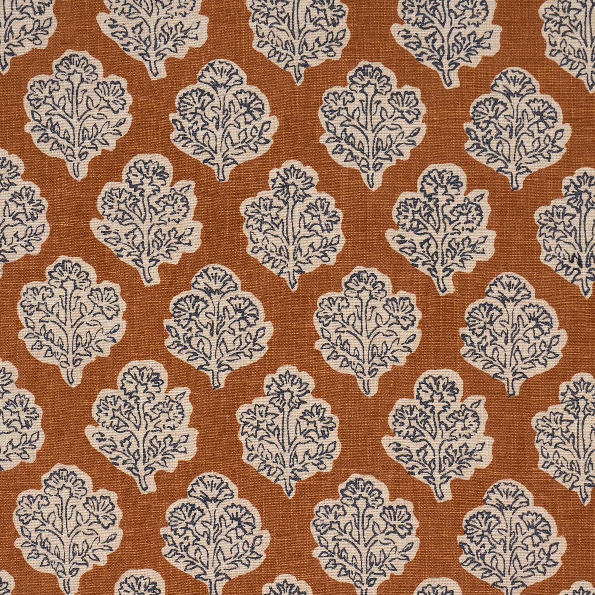 Schumacher Manali Hand-Print Spice & Indigo Fabric