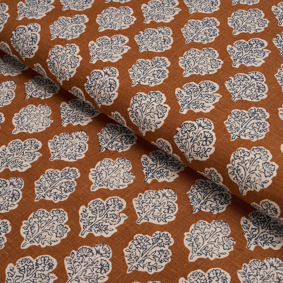 Schumacher Manali Hand-Print Spice & Indigo Fabric