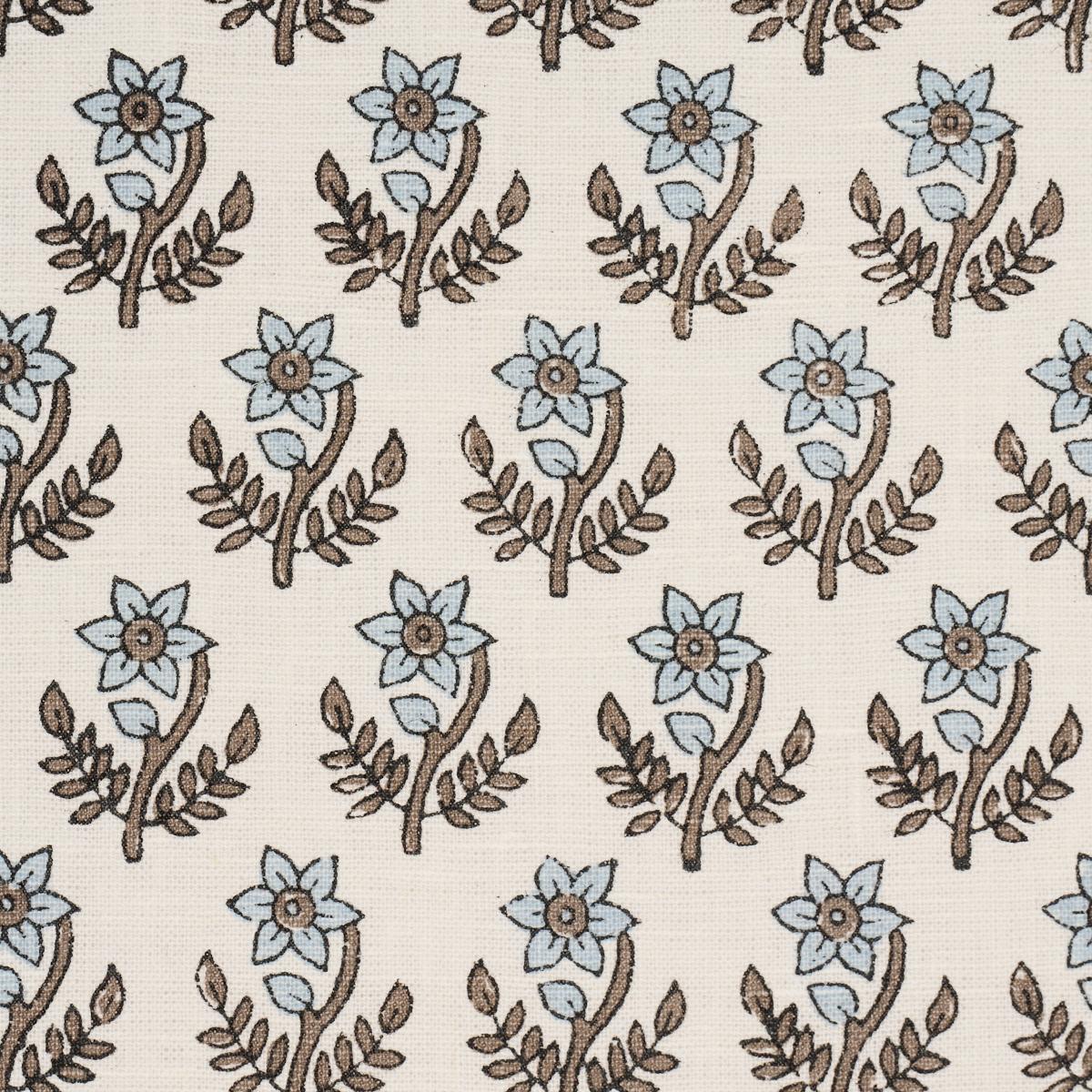 Schumacher Amisha Hand-Print Blue & Brown Fabric