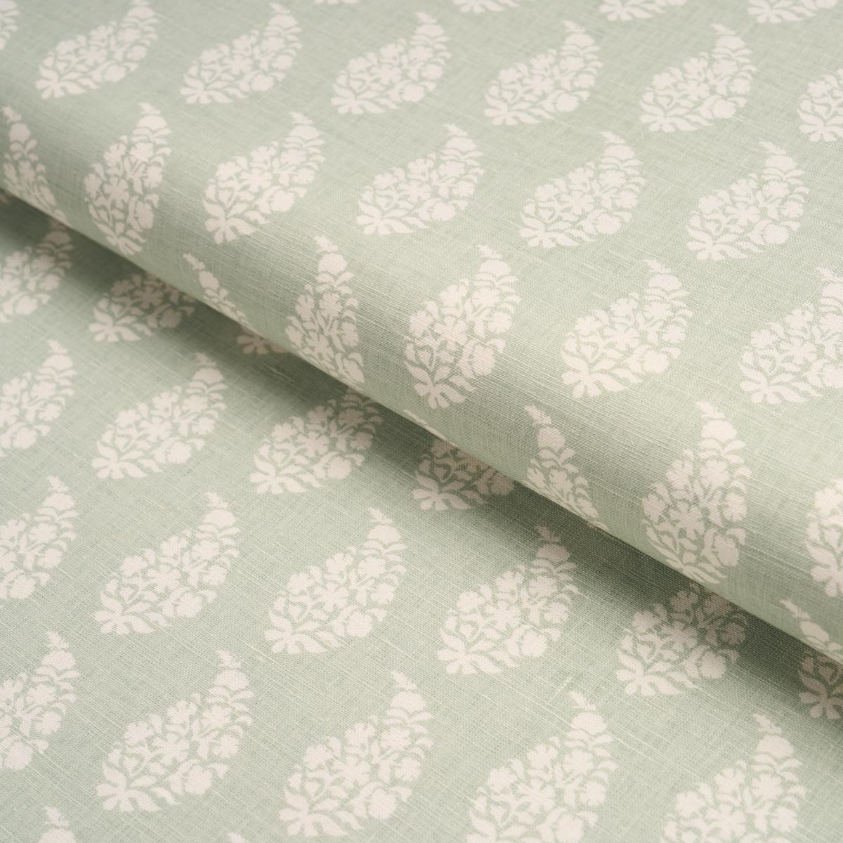 Schumacher Kaia Paisley Hand-Print Celadon Fabric