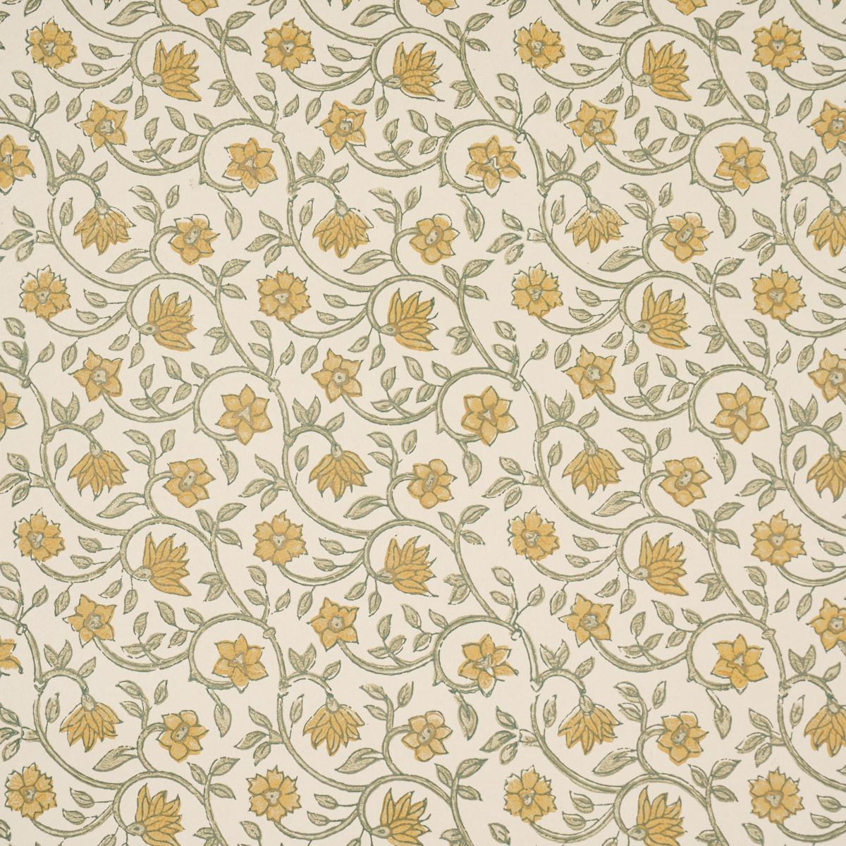 Schumacher Malaya Hand-Block Print Yellow Wallpaper