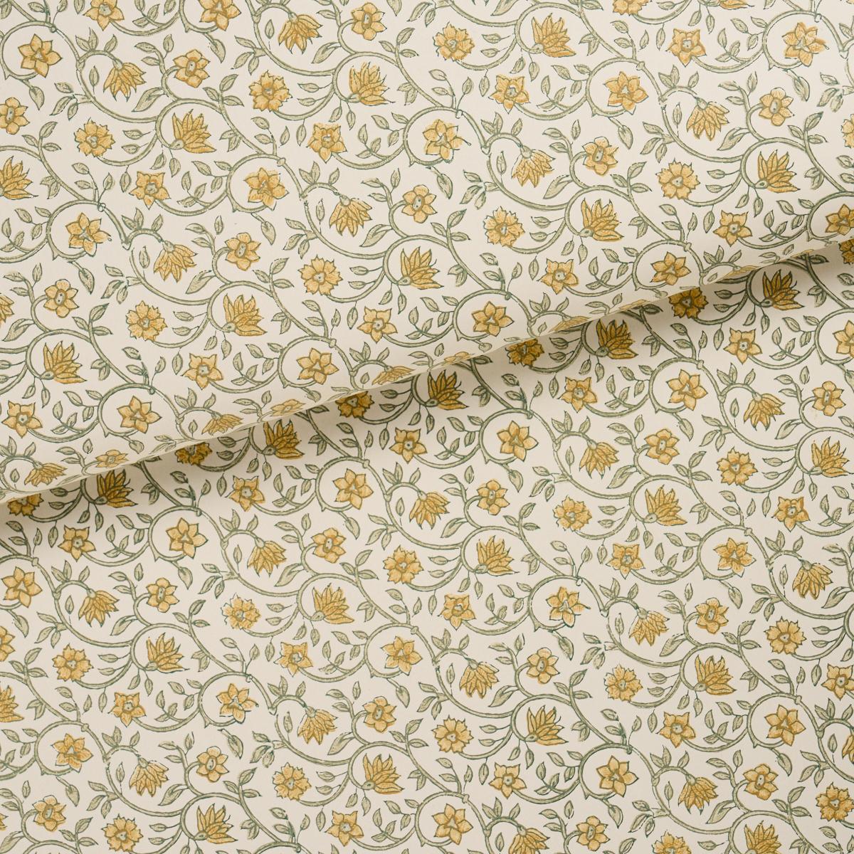 Schumacher Malaya Hand-Block Print Yellow Wallpaper