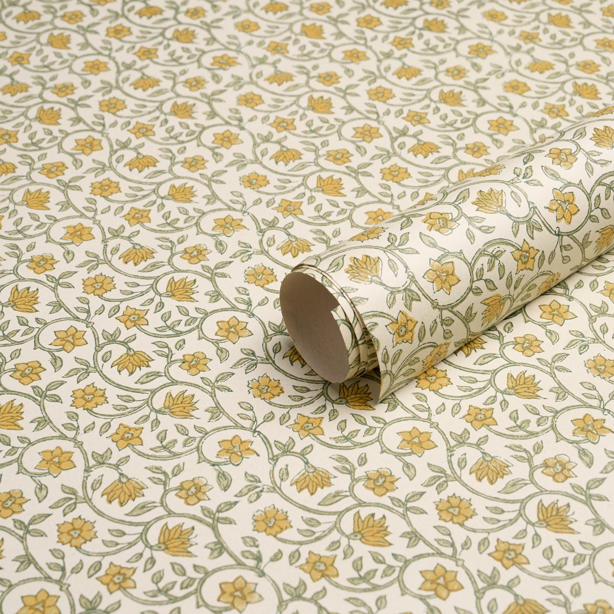 Schumacher Malaya Hand-Block Print Yellow Wallpaper
