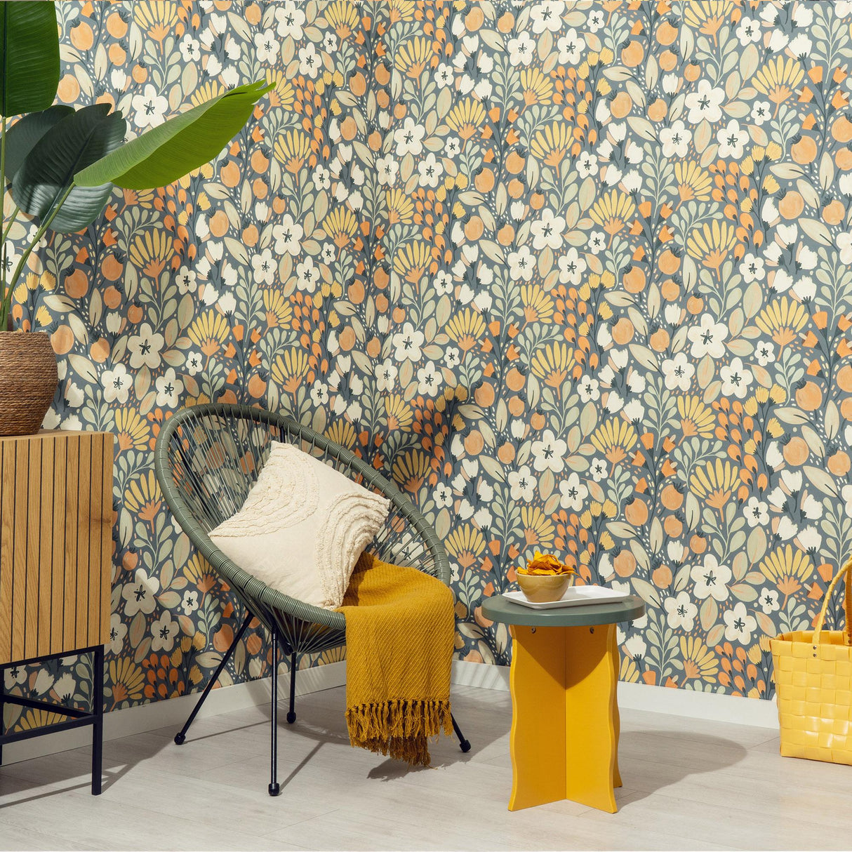 Veer Decor Poetic Garden Blue Wallpaper