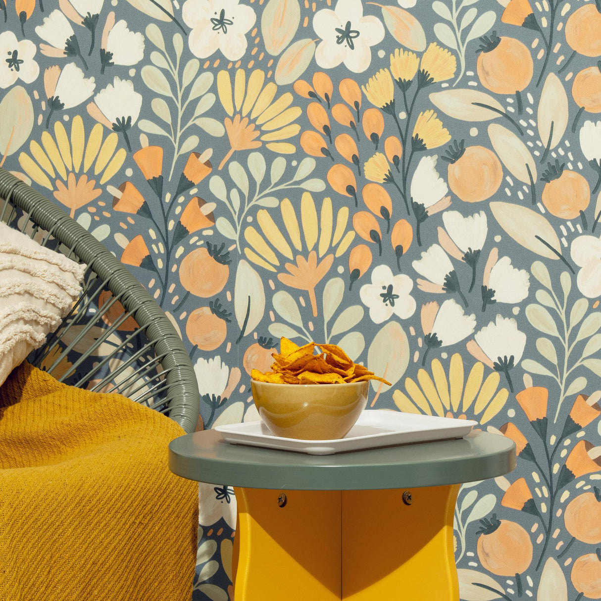 Veer Decor Poetic Garden Blue Wallpaper