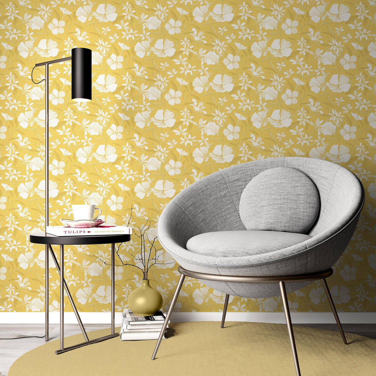 Veer Decor Floral Breeze Yellow Wallpaper