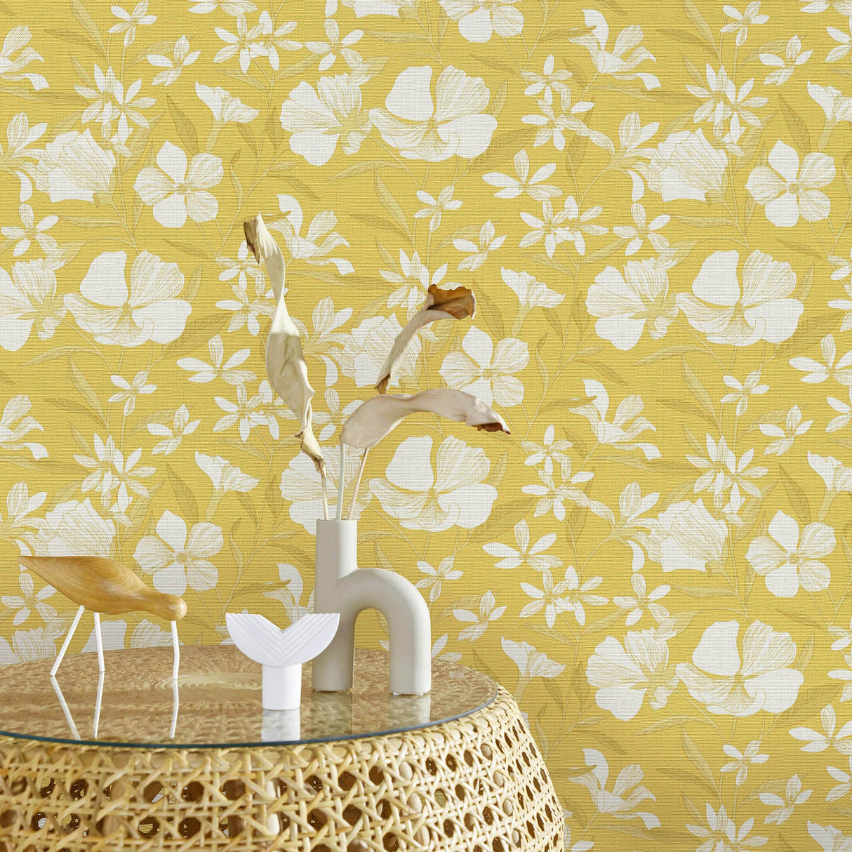 Veer Decor Floral Breeze Yellow Wallpaper