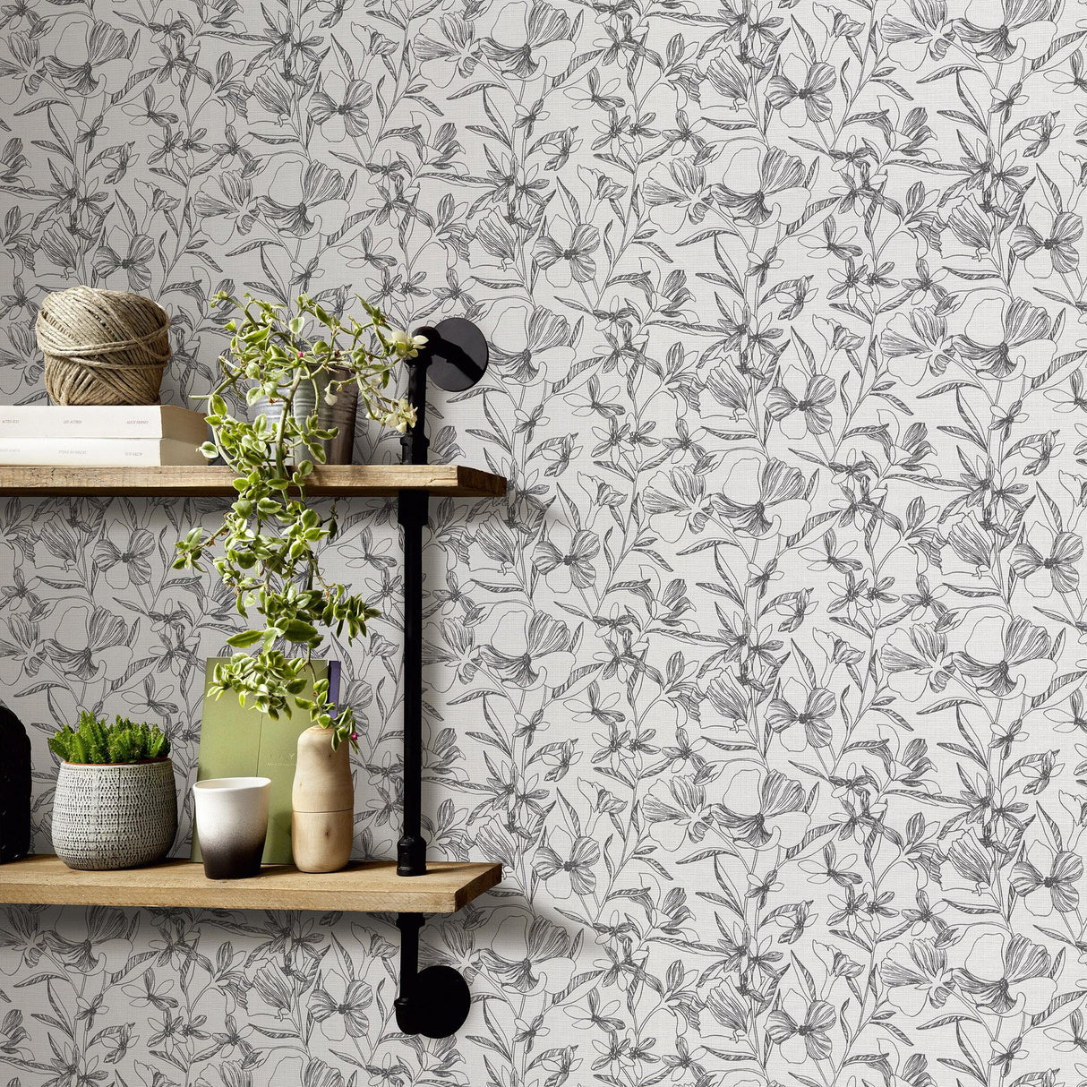 Veer Decor Floral Breeze Black Wallpaper