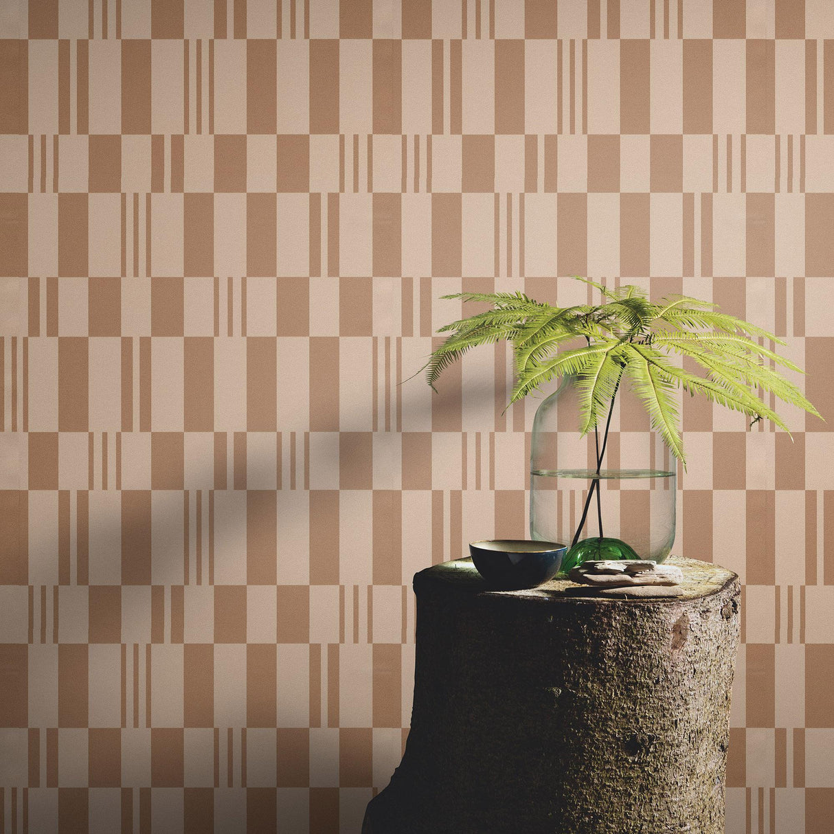 Veer Decor Sun Geo Stripe Brown Wallpaper