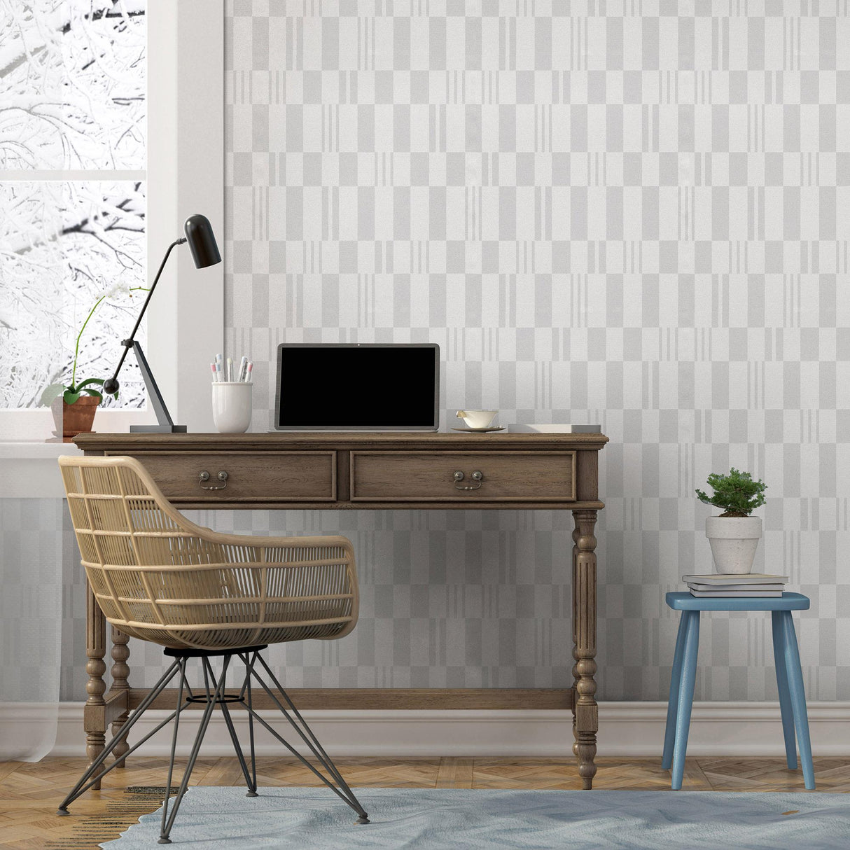 Veer Decor Sun Geo Stripe Grey Wallpaper