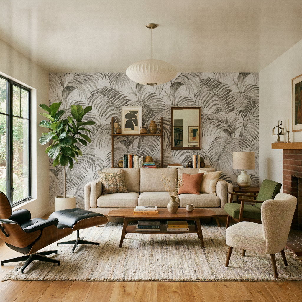 Veer Decor Sculpted Tropical Leaf Black Wallpaper