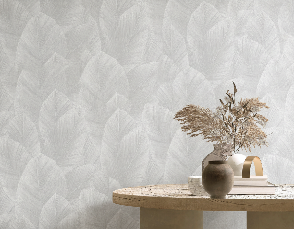 Veer Decor Etched Palm Canopy Light Grey Wallpaper