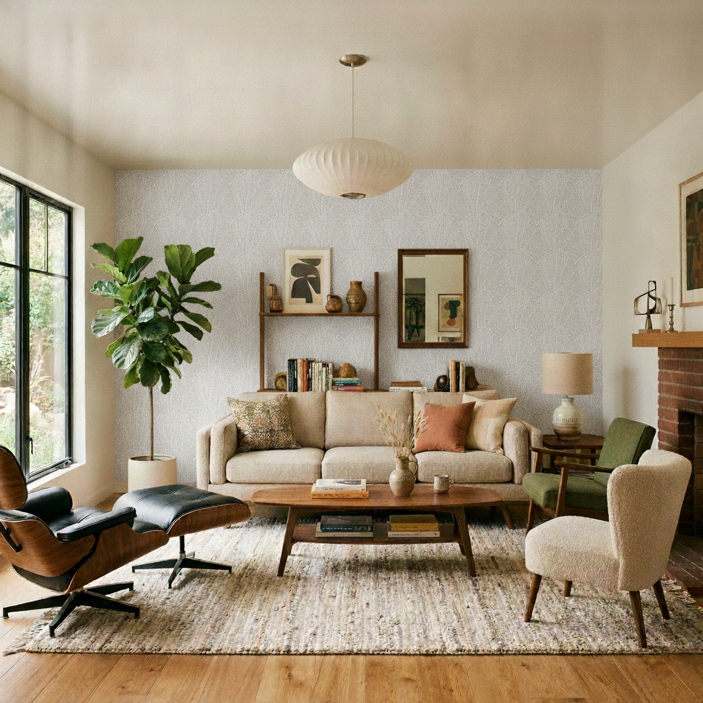 Veer Decor Sculpted Fan Leaf Cream Wallpaper