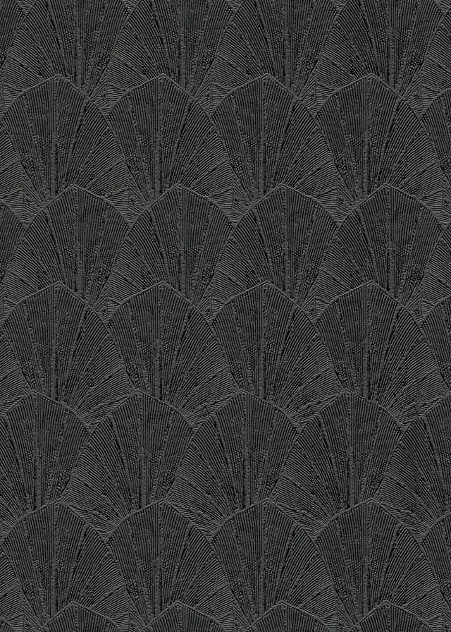 Veer Decor Sculpted Fan Leaf Black Wallpaper
