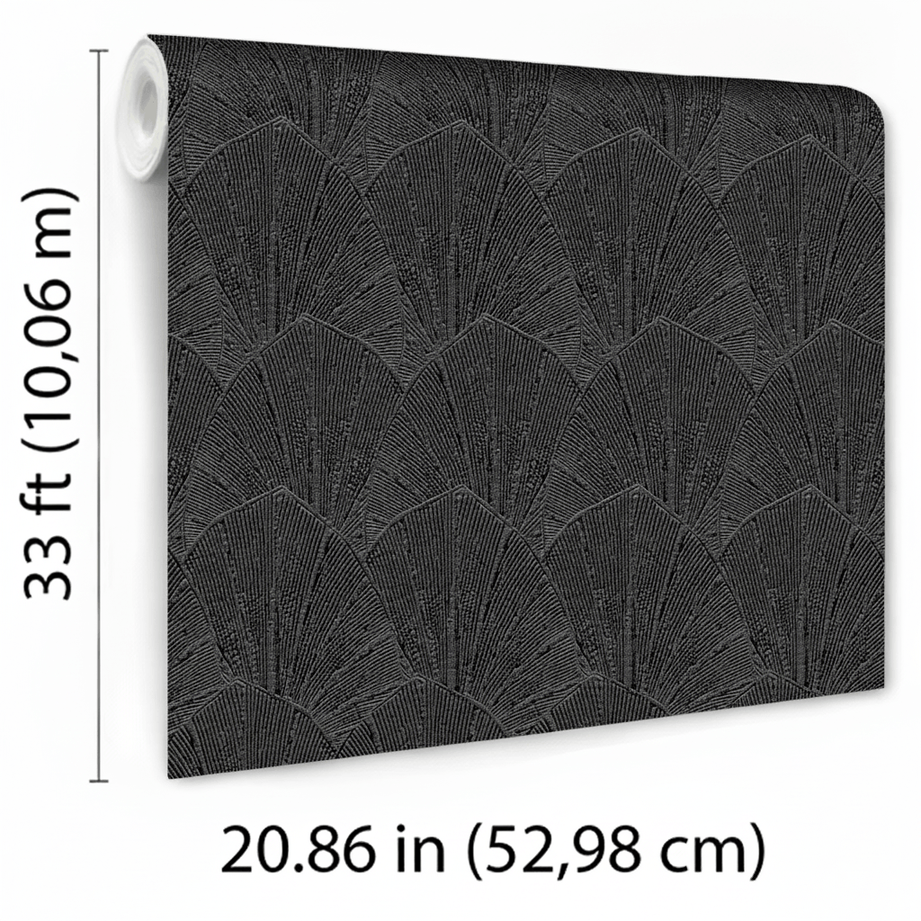 Veer Decor Sculpted Fan Leaf Black Wallpaper