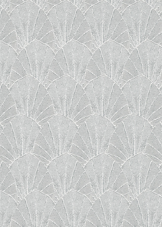 Veer Decor Sculpted Fan Leaf Silver Wallpaper