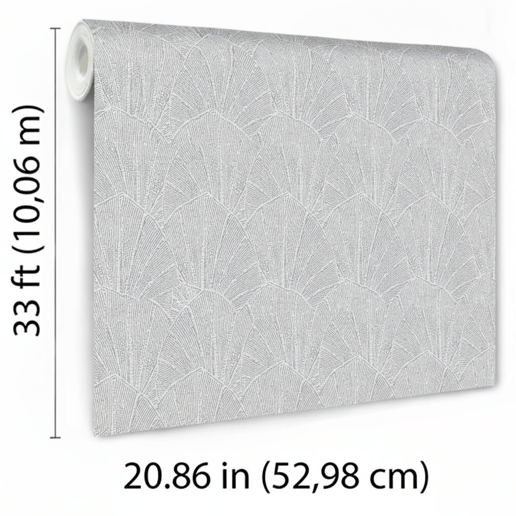 Veer Decor Sculpted Fan Leaf Silver Wallpaper