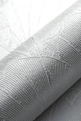 Veer Decor Sculpted Fan Leaf Silver Wallpaper
