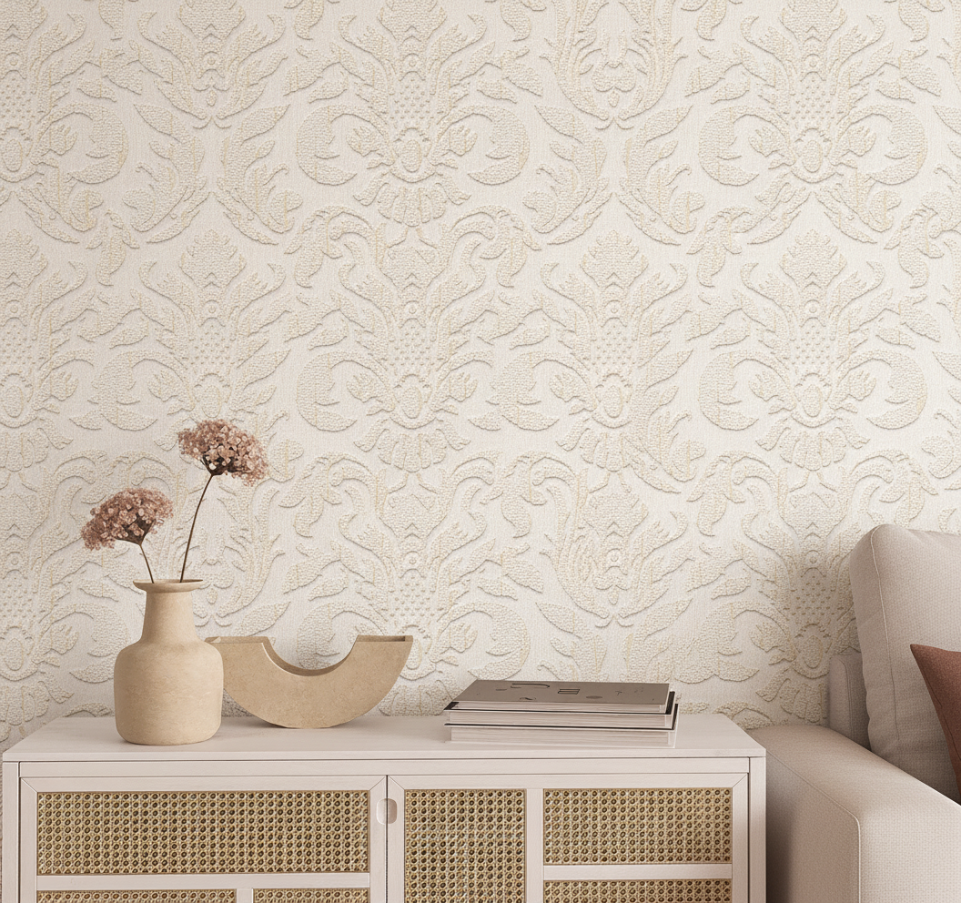 Veer Decor Sculpted Damask Beige Wallpaper