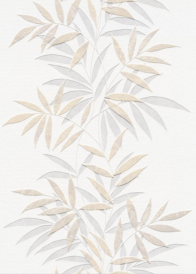 Veer Decor Raised Bamboo Leaf Beige Wallpaper