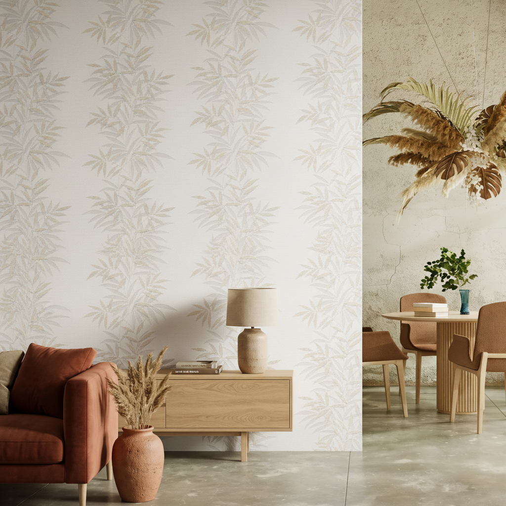 Veer Decor Raised Bamboo Leaf Beige Wallpaper