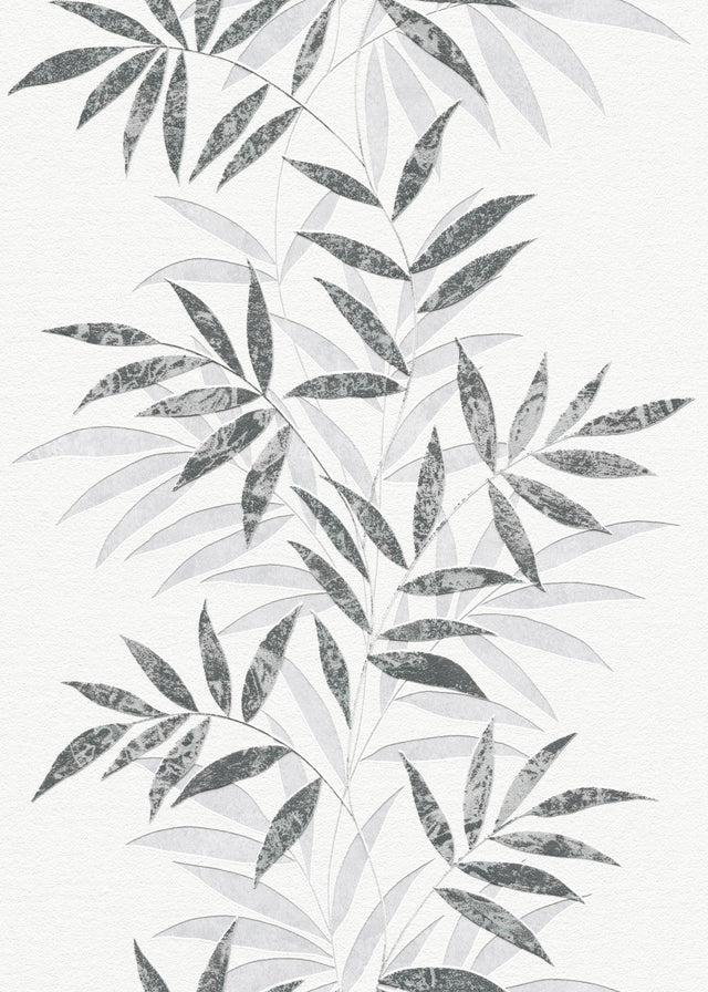 Veer Decor Raised Bamboo Leaf Black Wallpaper