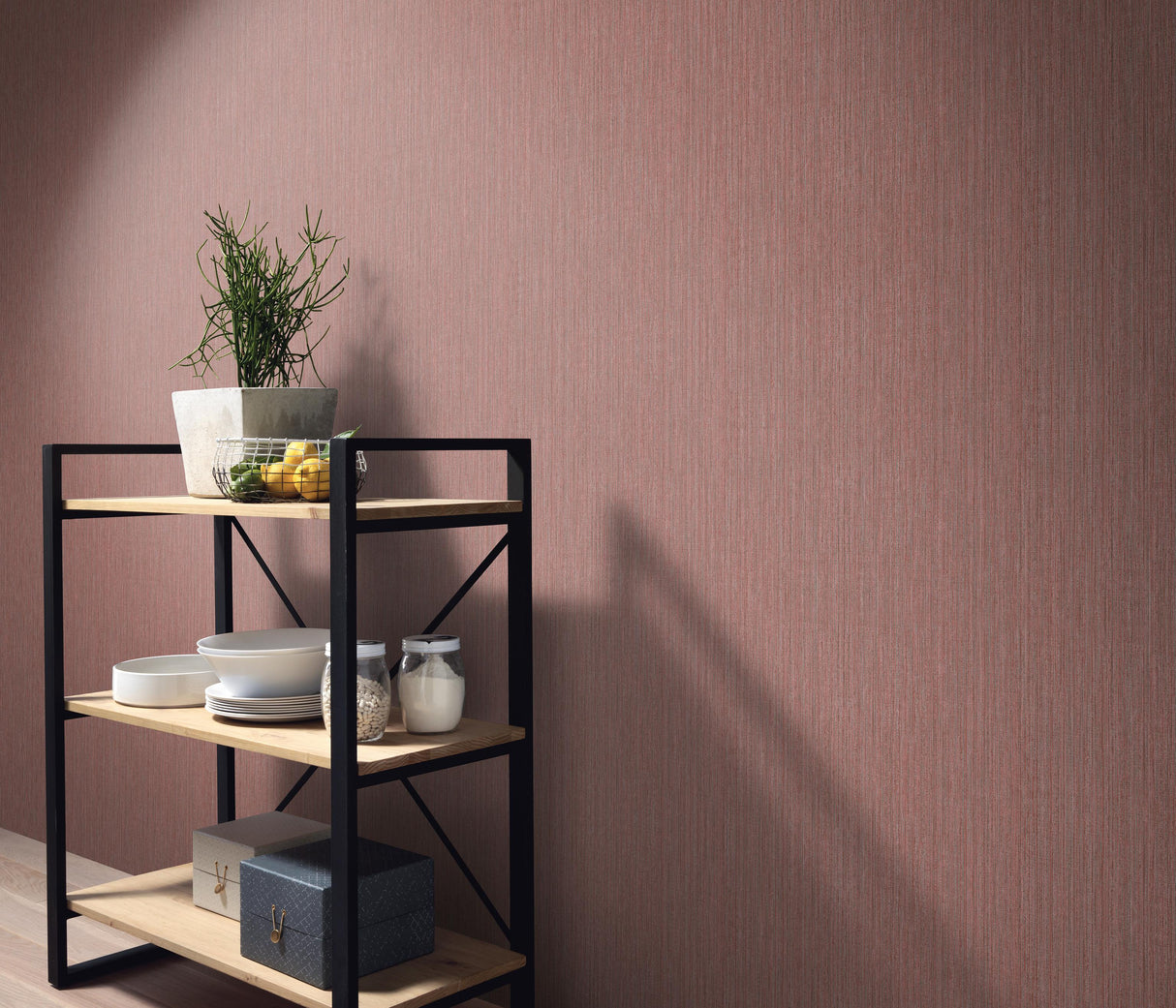 Veer Decor Fine Vertical Linen Texture Red Wallpaper