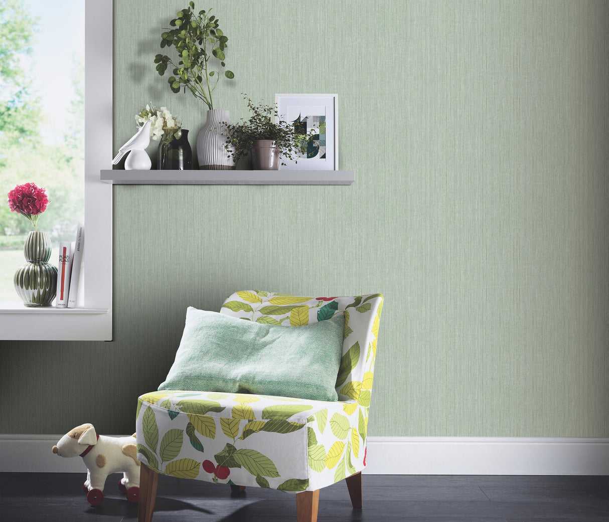 Veer Decor Fine Vertical Linen Texture Green Wallpaper