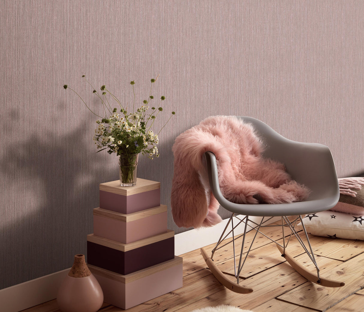 Veer Decor Fine Vertical Linen Texture Purple Wallpaper