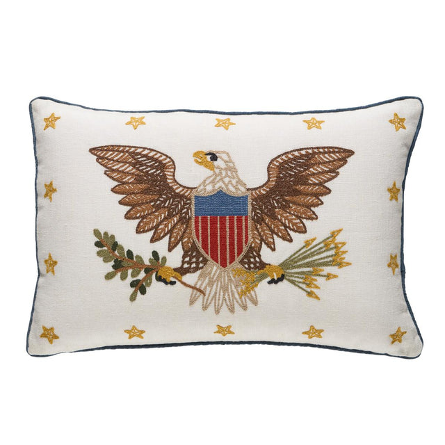 Schumacher Ivory 18" x 12" Embroidered Eagle Pillow