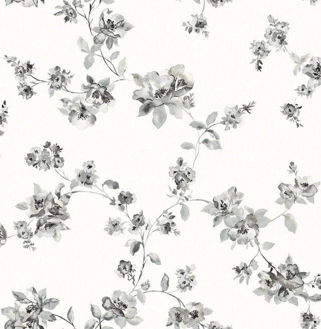 York Festival Floral Charcoal Trailing Wallpaper