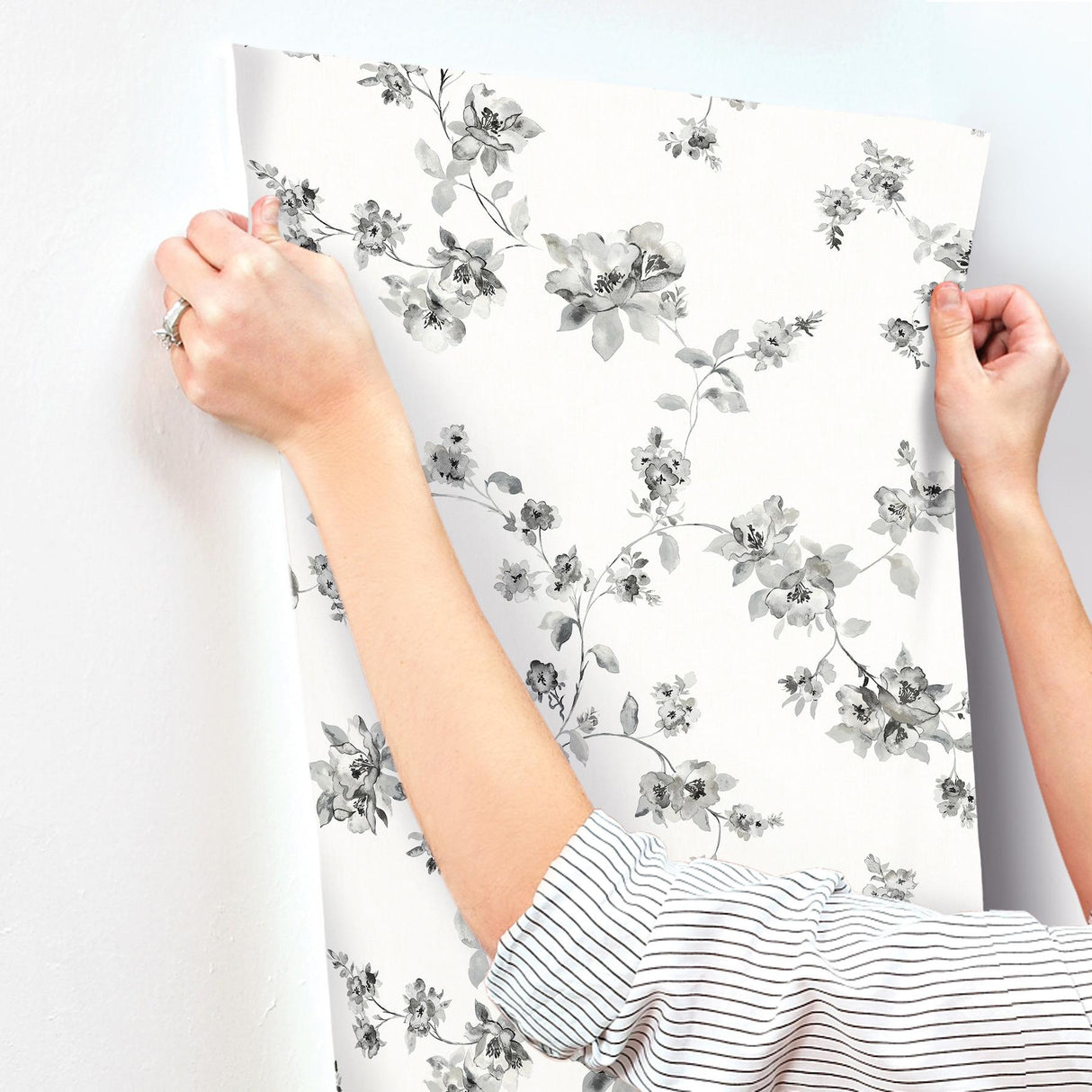 York Festival Floral Charcoal Trailing Wallpaper