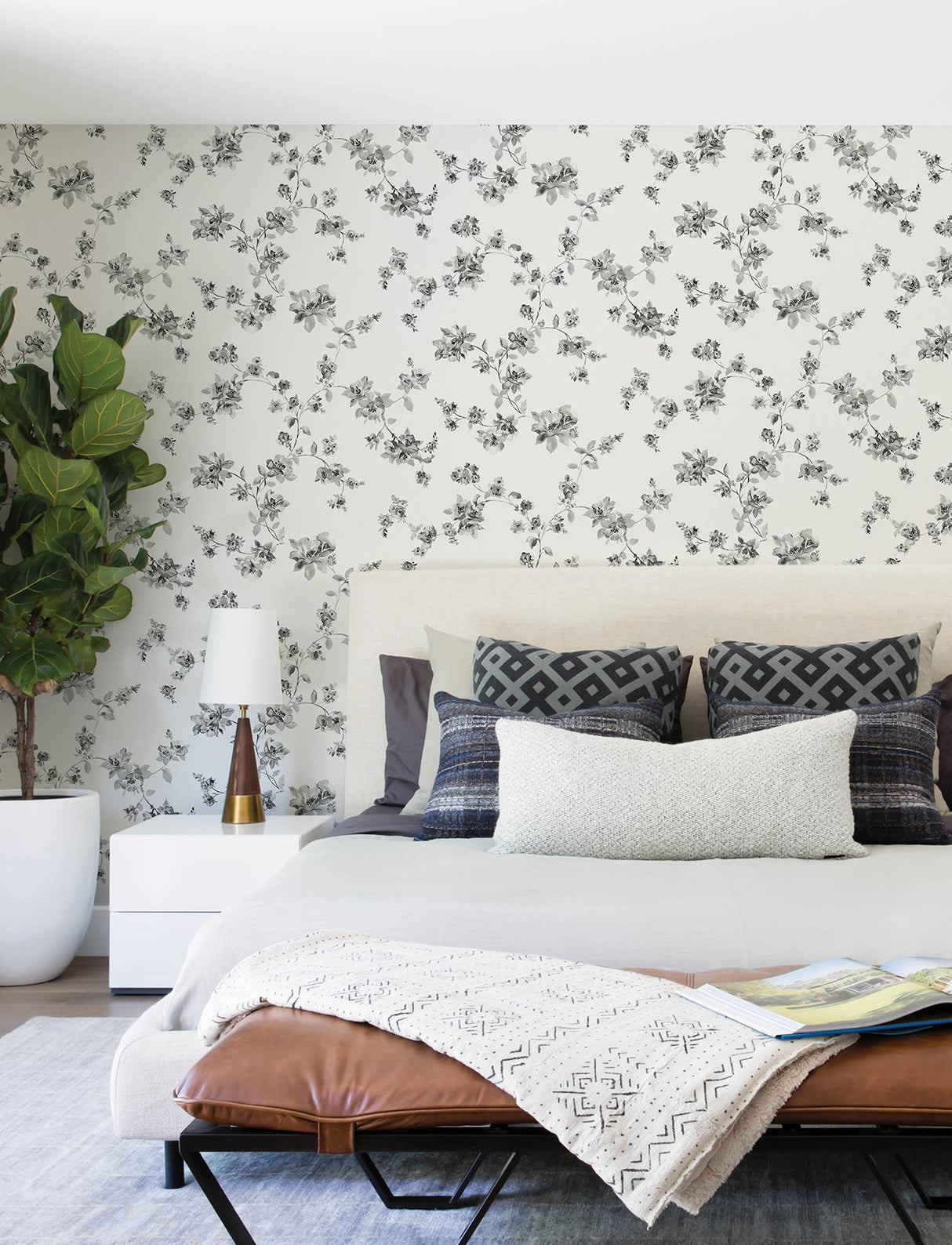 York Festival Floral Charcoal Trailing Wallpaper