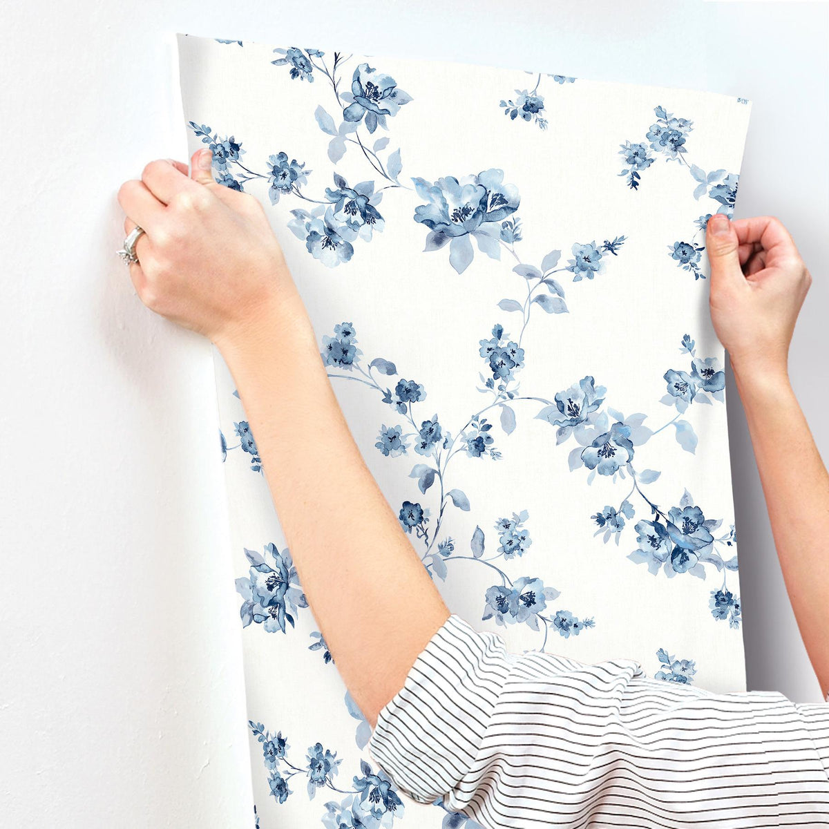 York Festival Floral Blue Trailing Wallpaper