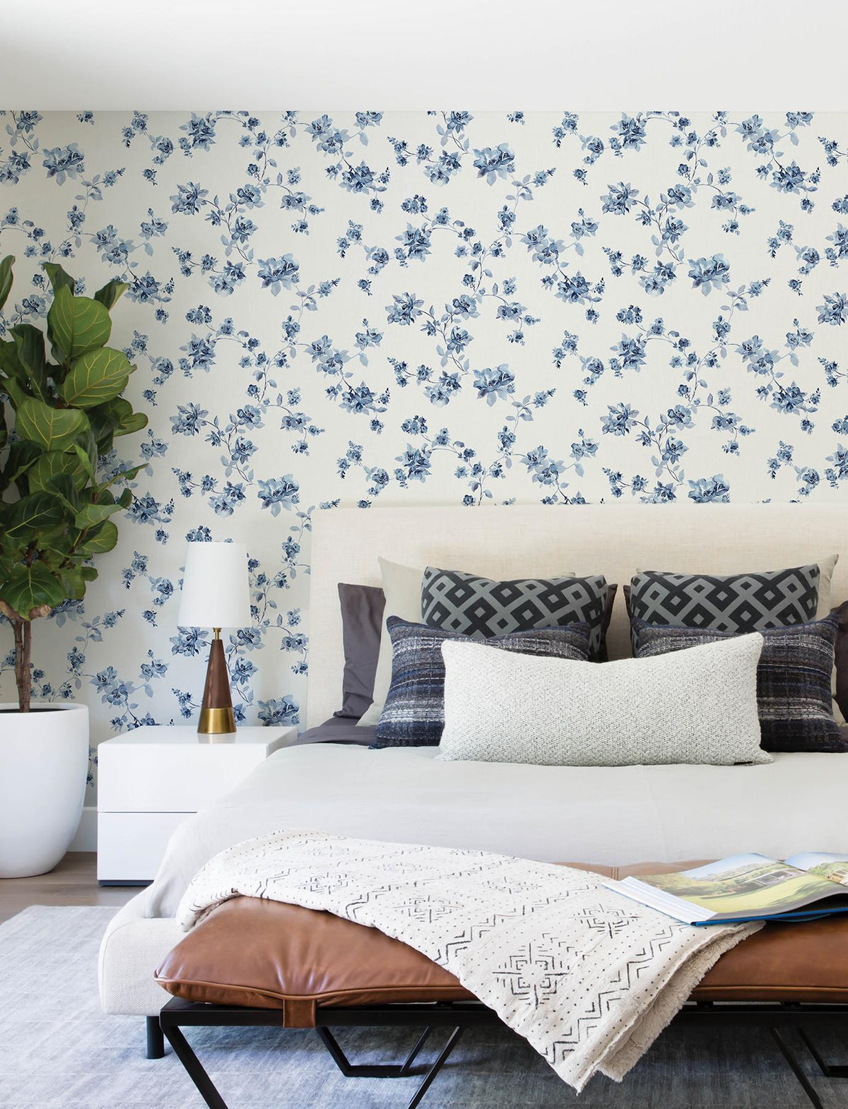 York Festival Floral Blue Trailing Wallpaper