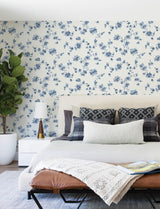 York Festival Floral Blue Trailing Wallpaper