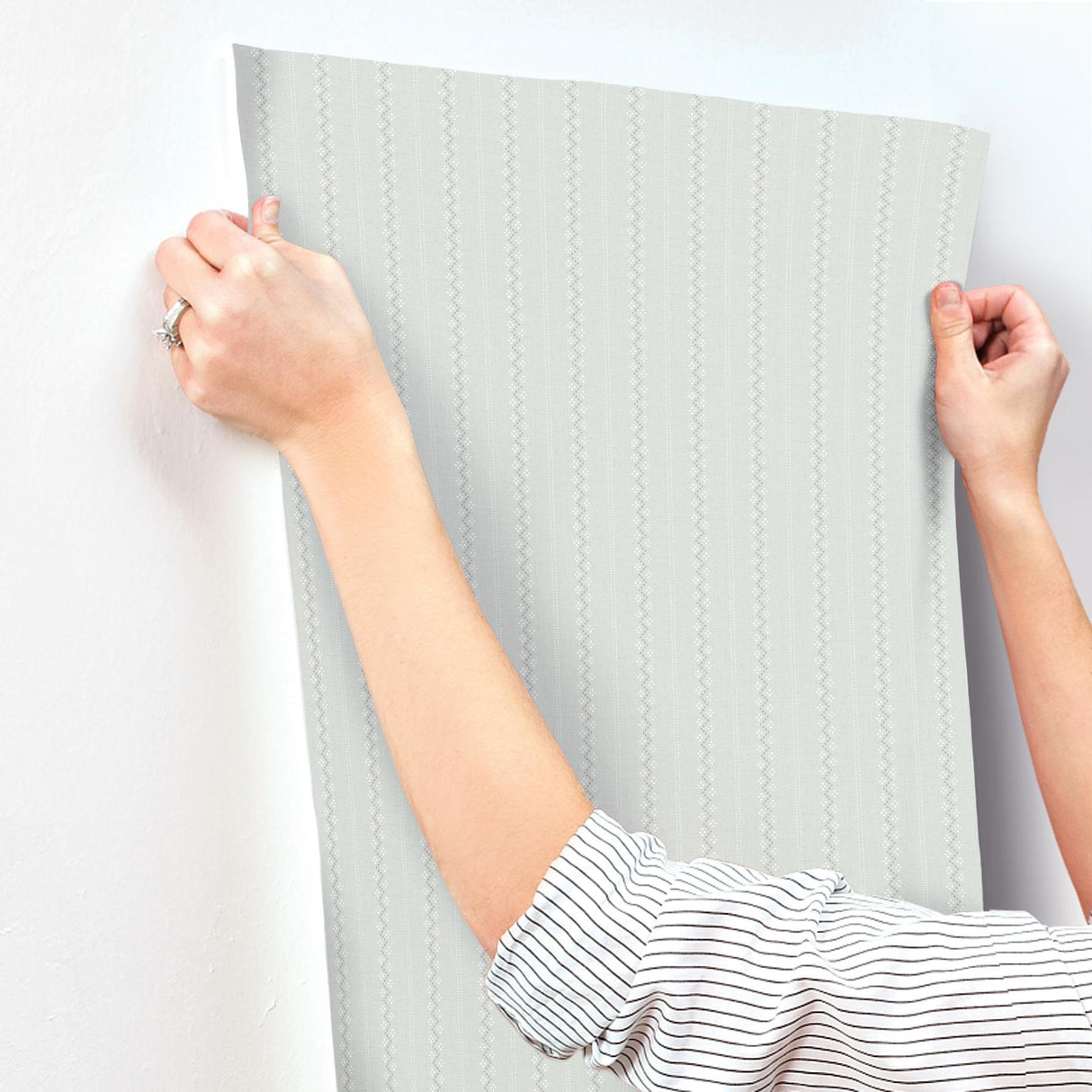 York Curtis Aqua Embellished Stripe Wallpaper