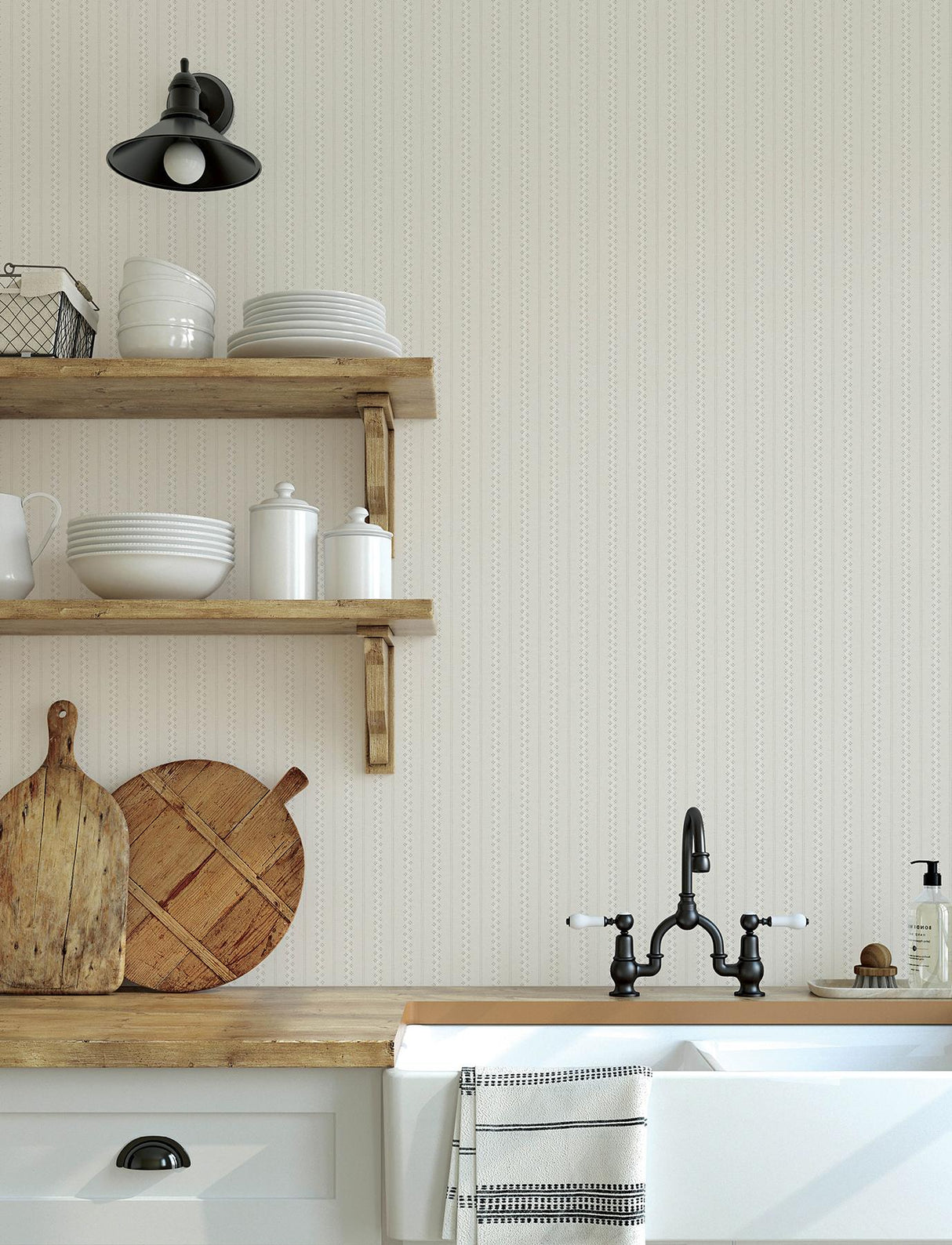 York Curtis Khaki Embellished Stripe Wallpaper