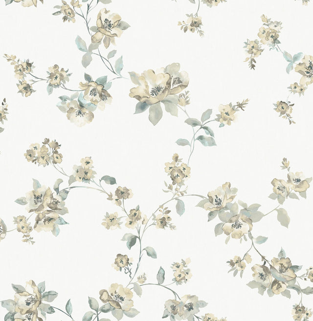 York Festival Floral Aqua Trailing Wallpaper